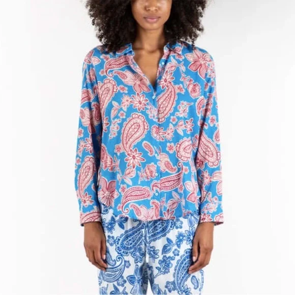 Xirena Beau Shirt In Capri Blue Red medium - Picture 1 of 8